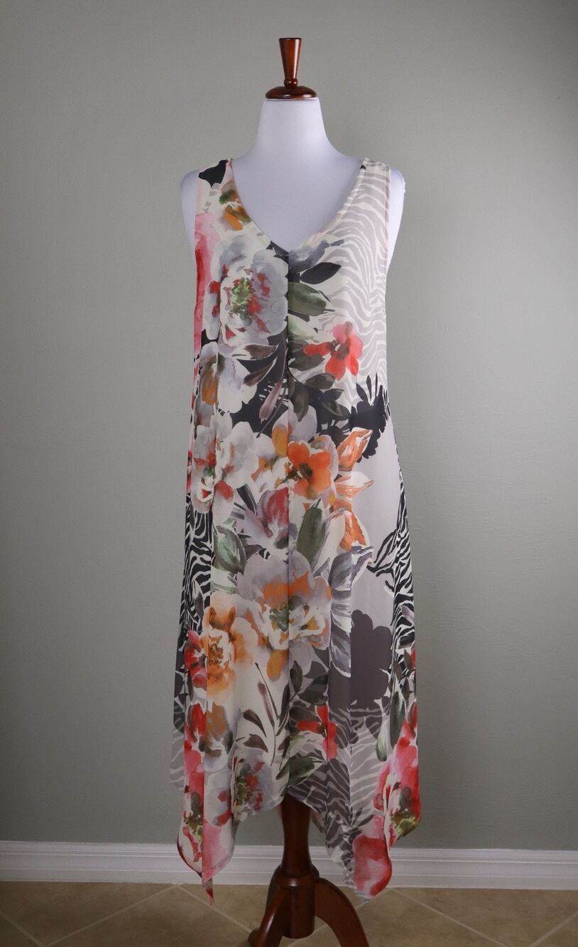 SOFT SURROUNDINGS Floral Zebra Print Lined Midi Tank Dress Size XL